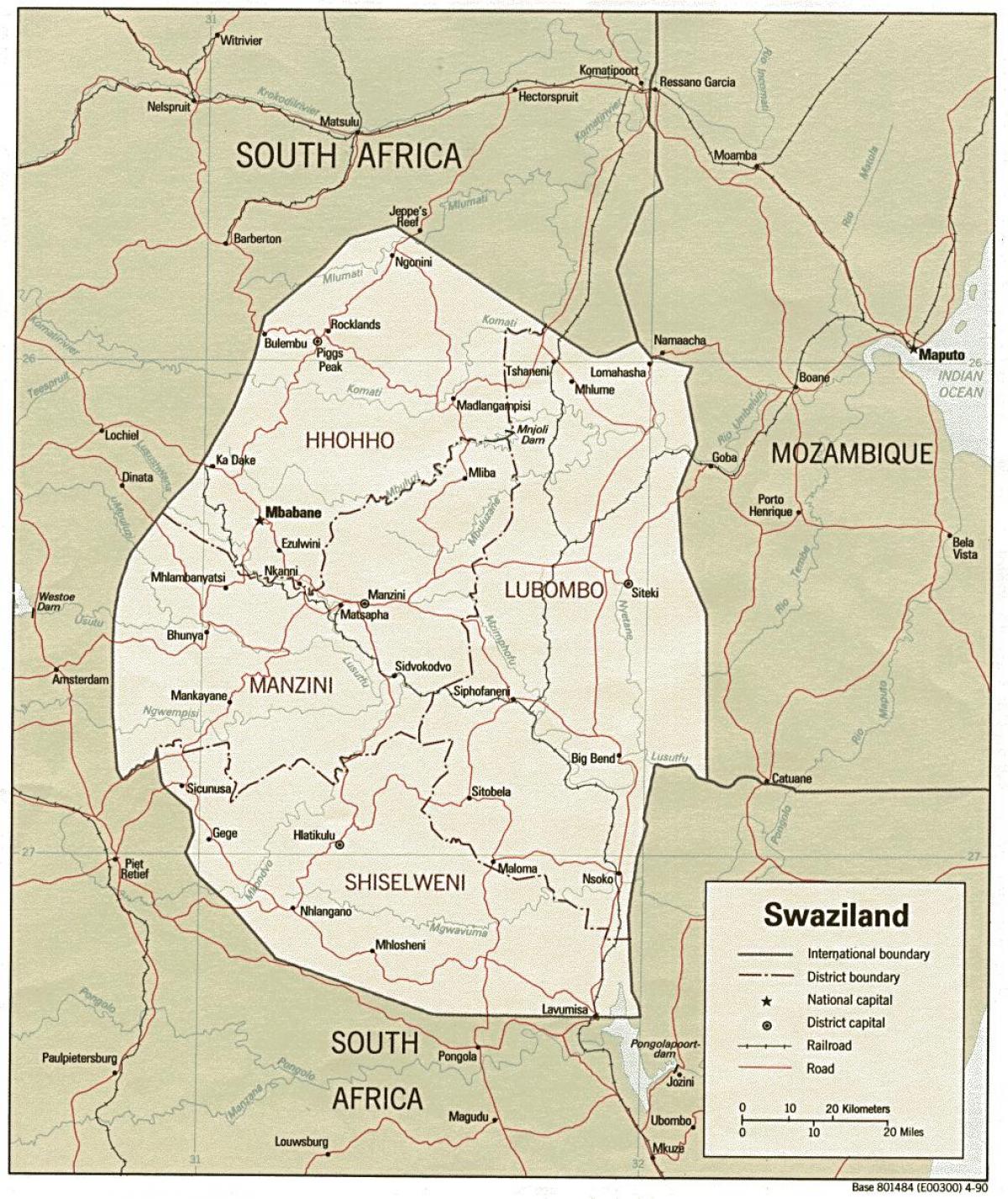 kaart van Swaziland wat grens poste